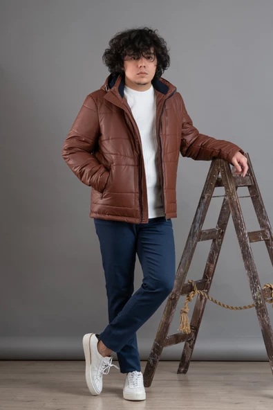 KAPŞONLU REGULAR FİT ERKEK ŞİŞME MONT - 8