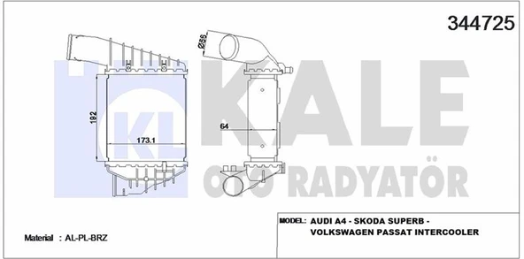 Vag Turbo Radyatoru Passat 2,5tdi 98>05 Audı A4 2,5tdi 97>01 Superb 2,5tdi 01>03 - Kale 344725 ürün görseli