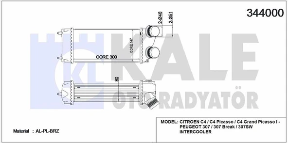 Psa Turbo Sogutucu Radyator (intercoll) P307 Ym C4 C4 Picasso Dv6 (1,6hdi) 06>olcu: (300×147×85) - Kale 344000 ürün görseli