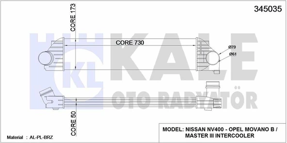 Renault Turbo Radyatoru Master III 2,3dci - Kale 345035 ürün görseli