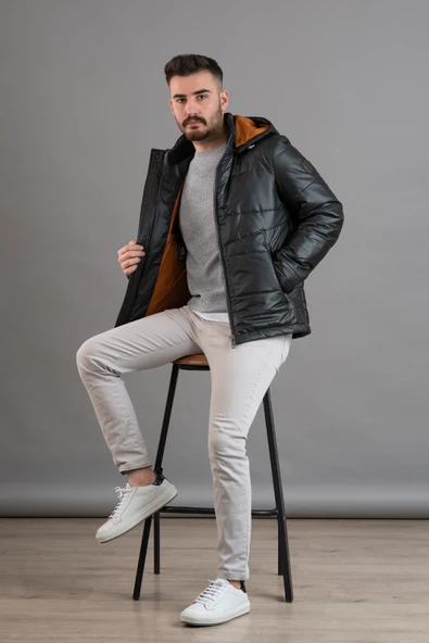 KAPŞONLU REGULAR FİT ERKEK ŞİŞME MONT - 3