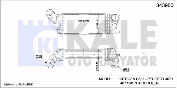 Psa Turbo Sogutucu Radyator (intercoll) C5 P407 1,6hdi 2,0hdi 08> Olcu: (300×147×76) - Kale 343900 ürün görseli