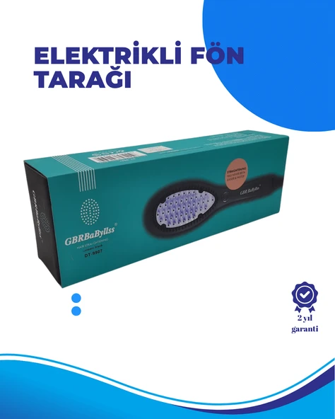 Siyah Renk Seramik Elektrikli Saç Düzleştirici Fırça – 210°C Isı Ayarı