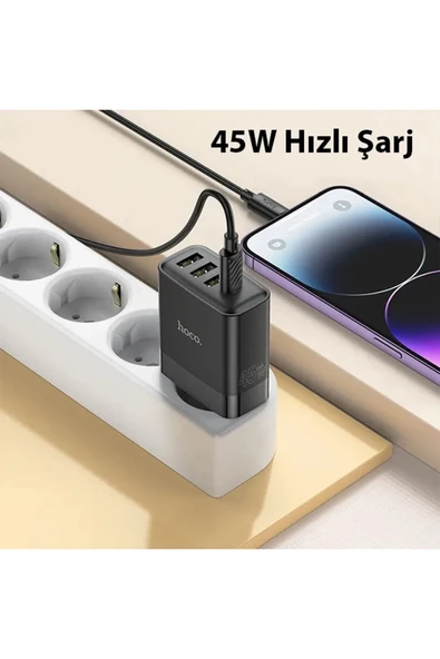 Akman HOCO C127A PD45W(1C3A) Hızlı Şarj Aleti + Type-C to iPhone Lightning Kablo Se - ACL6207337-5516 - Resim 2