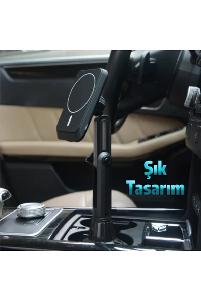 Akman ALLY Araç Bardaklık Telefon Tutucu Magsafe iPhone 15-14-13-12 Serisi 15W Kablo - ACL6205848-7948 - Resim 3