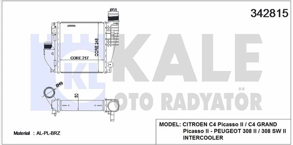 TURBO INTERCOOLER RADYATORU P308 II C4 PICASSO 14> P3008 II SUV 16> - KALE 342815 - 1