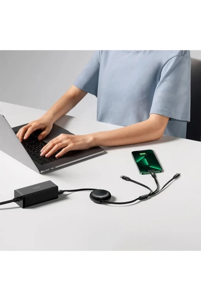 Akman 66W Makaralı 3in1 Type-C + Lightning + Micro USB Kablo Hızlı Şarj Kablosu-(1 - ACL6208577-3824 - Resim 5