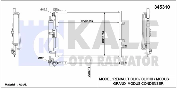 KLIMA RADYATORU (KONDANSER) CLIO III MODUS 1.5DCI K 9K - KALE 345310 - 1