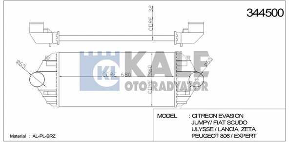 Psa Turbo Sogutucu Radyator (intercoll) Expert Jumpy Scudo 2,0hdi / 1,9td 96>99 Evasıon P806 2,0hdi Olcu - Kale 344500 ürün görseli