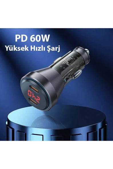 Akman HOCO NZ12C Graceful PD60W 2 Type-C Girişli Araç Çakmaklık Hızlı Şarj Alet - ACL6205569-2090 - Resim 4