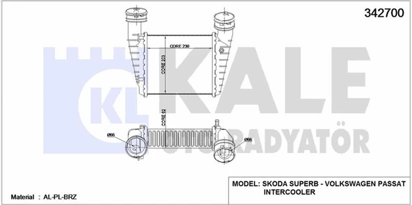 Vag Turbo Radyator İntercooler Avb Awx Avf Bsv Passat 97>05 Superb 02>08 - Kale 342700 ürün görseli