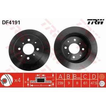 ARKA FREN AYNASI DUZ HONDA JAZZ CITY 02-08 ACCORD 85-99 CIVIC 87-91 (239X4) - TRW DF4191 - 1
