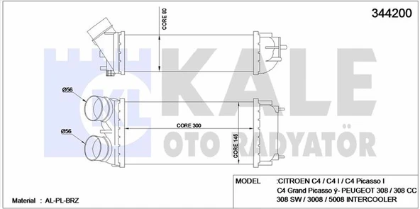 Psa Turbo Sogutucu Radyator (intercoll) P308 P3008 P5008 C4 C4 Picasso Ds5 C4 II Ds4 Ep6dt / Ep6cdt (1,6 - Kale 344200 ürün görseli