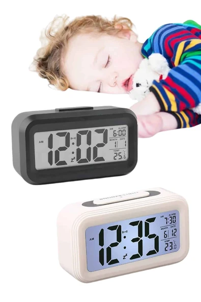 Gece Dijital Masa Saati Dijital Alarmlı Led Ekran Pilli Çalar Saat - 4