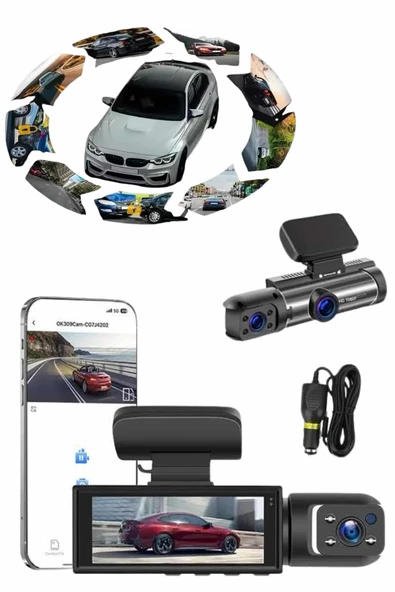 Video ve Fotoğraf Kaydedici Sürüş Kamerası Ön ve Arka Çift Kameralı - Resim 3