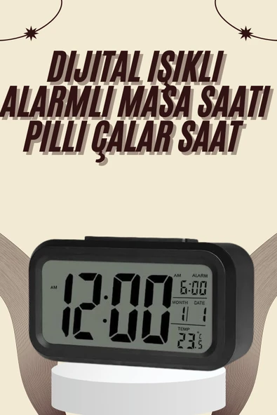 Dijital Masa Saati Termometreli Takvim Çalar Saat Led Ekran Pilli