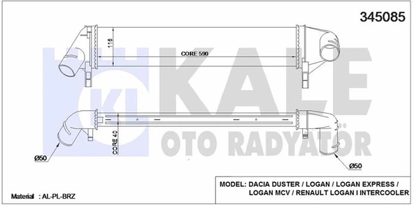 Renault Turbo Radyatoru Duster Logan Sandero 1,5dci - Kale 345085 ürün görseli