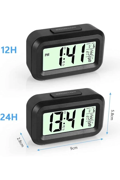 Dijital Masa Saati Termometreli Takvim Çalar Saat Led Ekran Pilli - 5