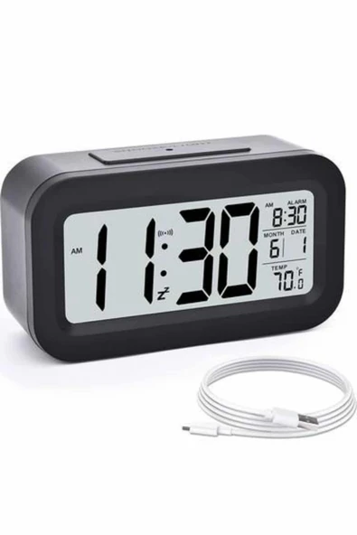 Dijital Masa Saati Takvim Çalar Saat Alarmlı Işıklı Led Ekran Pilli - 5