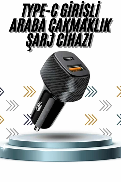 Hızlı Oto Şarj Cihazı 38W Çift Girişli HIzlı Şarj Oto Çakmaklık Type-C