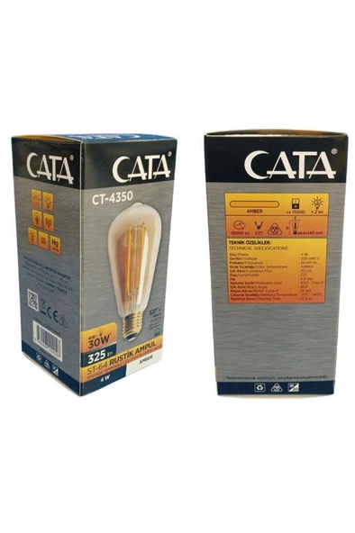 Cata CT-4350 4W (30W) Armut Rustik Ampul Amber 5 Adet Edison Ampul - Resim 2