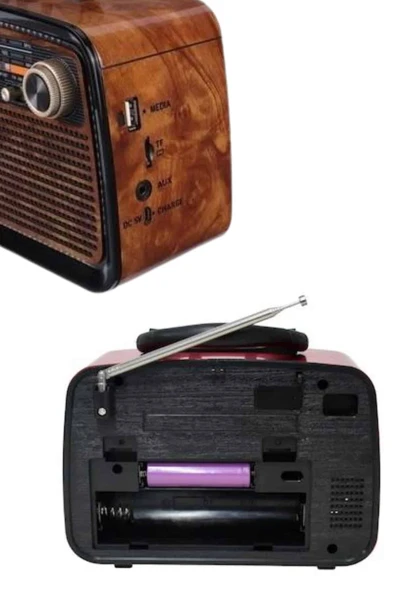 Bluetooth Hoparlör Ahşap Renk Vintage Işıklı Nostaljik Radyo Fm Ahşap Görünümlü - Resim 4