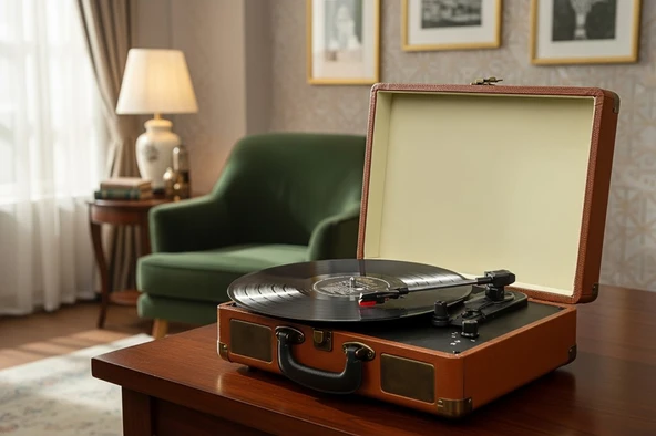 fomix FM-102 kahverengi  Hoparlörlü Bluetoothlu Pikap Plak Çalar - Resim 7