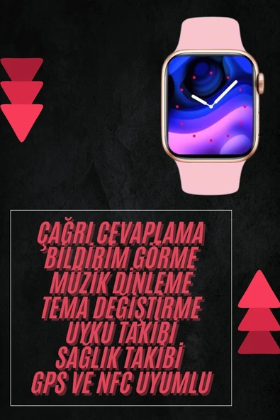 Pembe Akıllı Saat 49mm iOS & Android Uyumlu Arama Özellikli - Resim 2