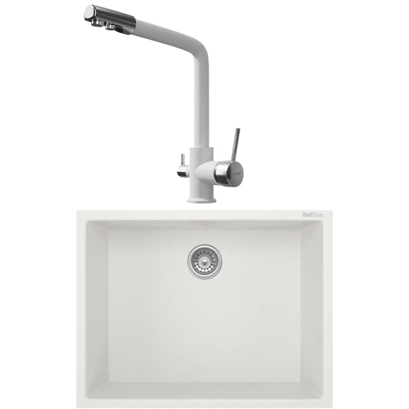 Real Stone K012 Beyaz Mutfak Evyesi + Abant Beyaz Arıtmalı Mutfak bataryası ürün görseli 1