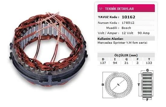 Mercedes Stator Bosch Tip 12v 90a Mercedes Sprinter Ym Foom Serisi Kulaklı Nursan 178512 - Yavuz 10 162 ürün görseli