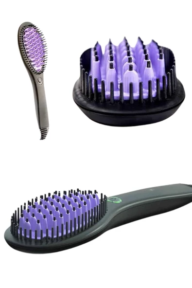 Elektrikli Fırça Taşınabilir Saç Düzleştirici Tarak Sıkı Dişli - 2