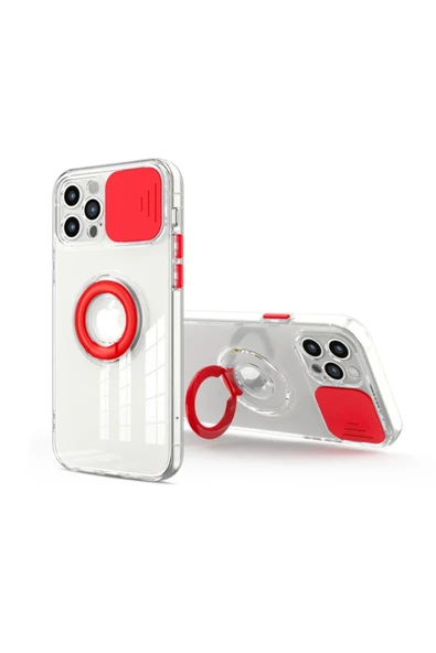 Akman Ally iPhone 12 Pro 6.1inç Kılıf Sürgülü Kamera Lens Korumalı Yüzük Stan - ACL6205013-5907 - Resim 2