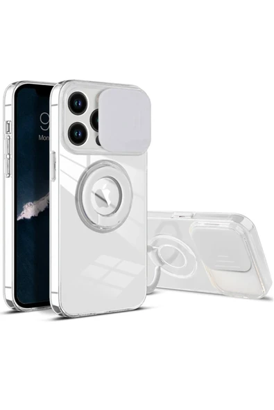 Akman Ally iPhone 13 Pro 6.1 inç Kılıf Sürgülü Kamera Lens Korumalı Yüzük Sta - ACL6205863-4542 - Resim 5