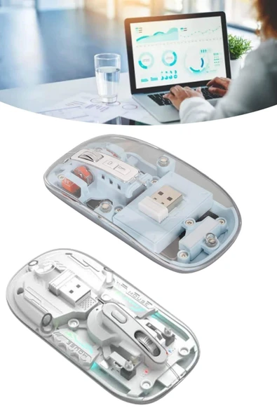 Sessiz Tıklama Çift Modlu Bluetooth Ve Alıcı Şeffaf Mouse Fare - 3