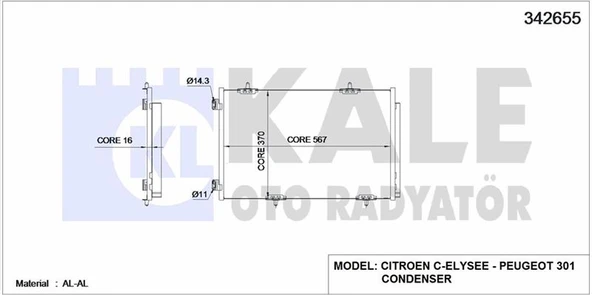 Psa Klima Radyatoru P301 C Elysee 1.2 Vti / 1.6vti / 1.6hdi Euro5 - Kale 342655 - Resim 1