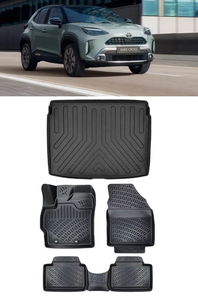 Rizline Yaris Cross 2022 ve Sonrası 3D Havuzlu Paspas ve Üst Bagaj Havuzu Set ürün görseli