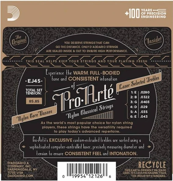 DADDARIO EJ45-3D DADDARIO EJ45-3D PRO-ARTE KLASİK GİTAR TEL SETİ, 3'LÜ PAKET, NORMAL TENSION - Resim 3