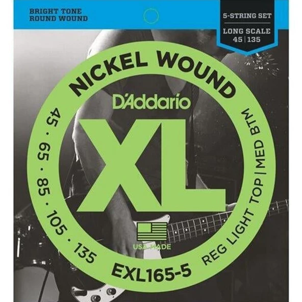DADDARIO EXL165-5 DADDARIO EXL165-5 BASS GİTAR TEL SETİ, 5 TELLİ, XL, 45-105, LONG SCALE ürün görseli