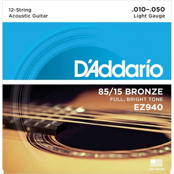 DADDARIO EZ940 DADDARIO EZ940 AKUSTİK GİTAR TEL SETİ, 12 TELLİ, 85/15 BRONZE, LIGHT ürün görseli