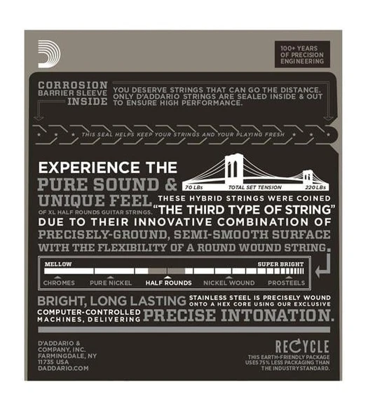 DADDARIO EHR350 DADDARIO EHR350 ELEKTRO GİTAR TEL SETİ, 12-52, HALF ROUNDS, JAZZ LITE - Resim 2