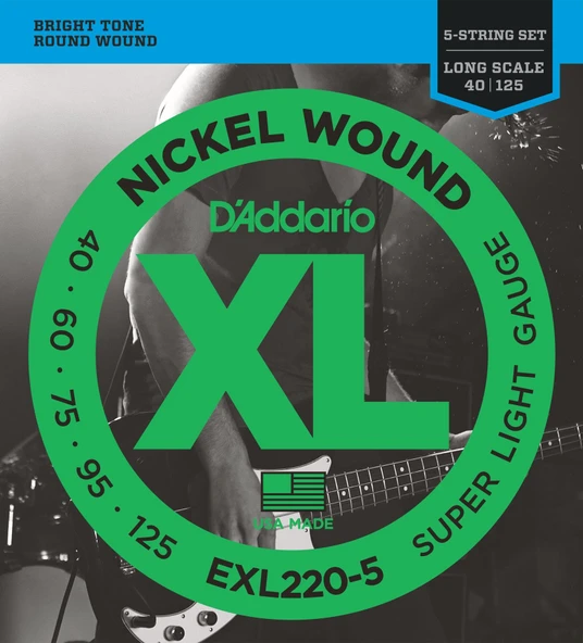 DADDARIO EXL220-5 DADDARIO EXL220-5 BASS GİTAR TEL SETİ, 5 TELLİ, XL, 40-125, LONG SCALE ürün görseli