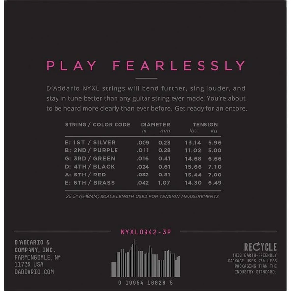 DADDARIO NYXL0942-3P DADDARIO NYXL0942-3P ELEKTRO GİTAR TEL SETİ, 3 LÜ PAKET,  SUPER LIGHT - 2