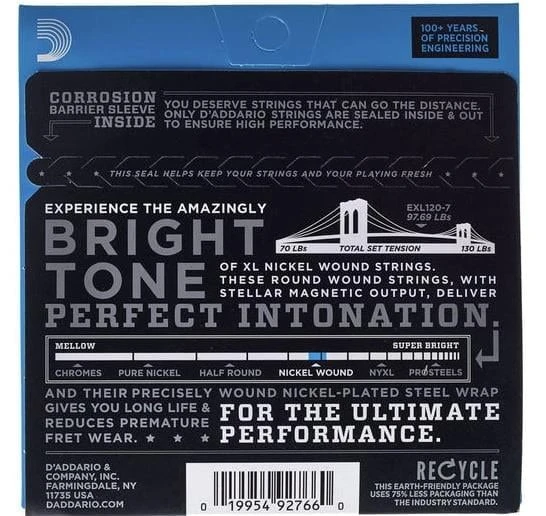 DADDARIO EXL120-7 DADDARIO EXL120-7 ELEKTRO GİTAR TEL SETİ, 7 TELLİ, XL, 9-54, NICKEL - Resim 2