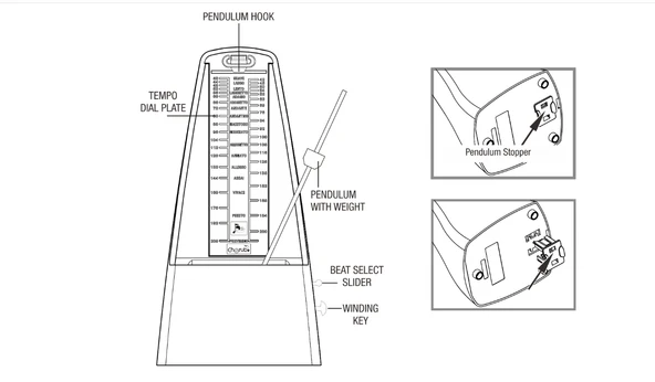 CHERUB WSM-305WH CHERUB WSM-305WH MEKANİK METRONOM, BEYAZ - Resim 2