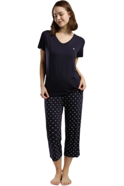 Arnetta Kadın Lacivert Kısa Kol Pijama Takım 3225 - Resim 2