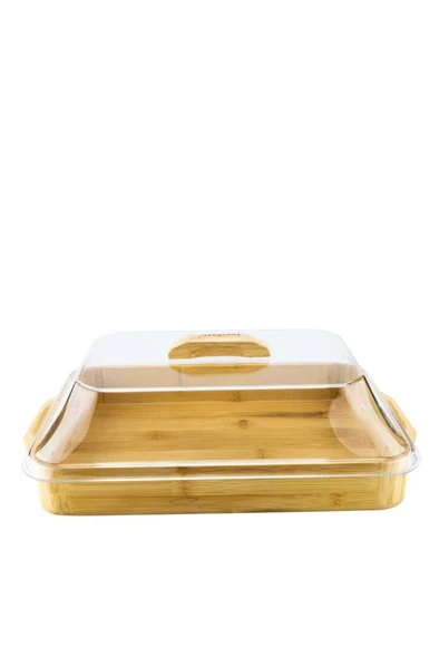 Bambum Modica - Akrilik Kapaklı Bambu Kek Fanusu Dikdörtgen Küçük - Resim 3