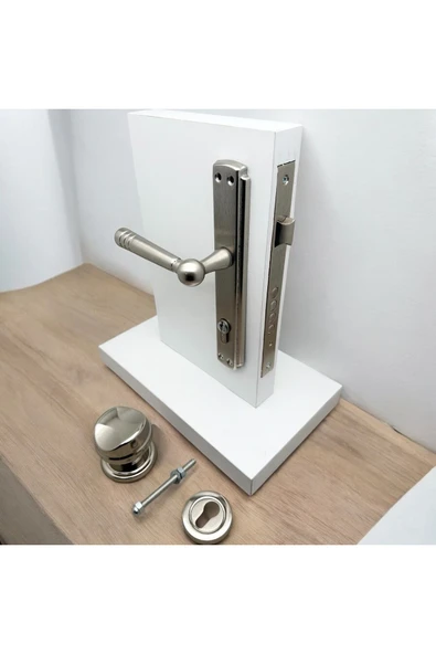 Osmanlı Nikel Saten Yale Çelik Kapı Kolu Sol Basar Kapı Tokmağı Ve Alt Rozeti (Kilit Hariçtir) - Resim 5