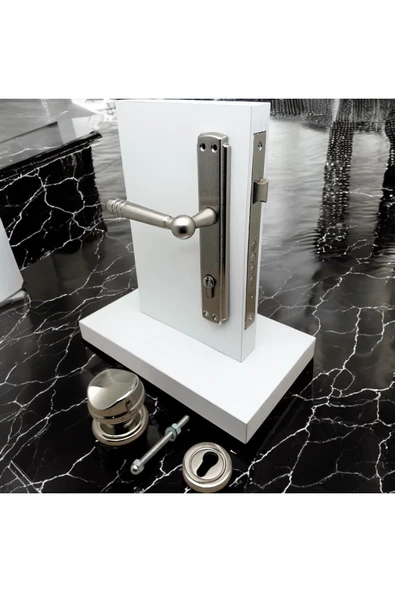 Osmanlı Nikel Saten Yale Çelik Kapı Kolu Sol Basar Kapı Tokmağı Ve Alt Rozeti (Kilit Hariçtir) - Resim 4