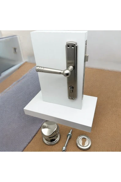 Osmanlı Nikel Saten Yale Çelik Kapı Kolu Sol Basar Kapı Tokmağı Ve Alt Rozeti (Kilit Hariçtir) - Resim 3