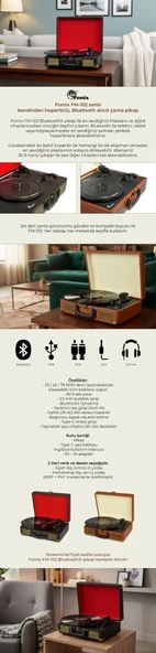 Fomixx Fm-102 Siyah Hoparlörlü Bluetoothlu Pikap Plak Çalar - 6